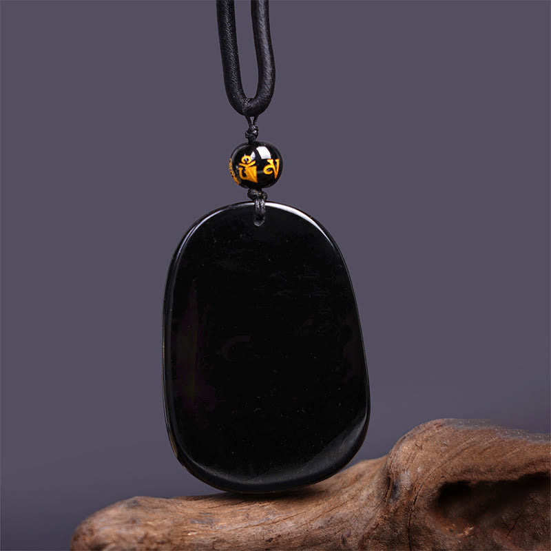 Buddha Stones Czarny Obsydian Smok Rzeźbiony Szczęście Ochrona Naszyjnik Wisiorek - image 5