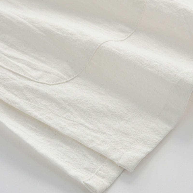 Buddha Stones Chiński Żaba-Guzik Tang Suit Męska Koszula Z Krótkim Rękawem Bawełna Lniana Odzież Z Kieszeniami - image 4