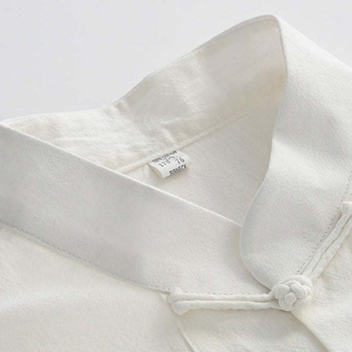 Buddha Stones Chiński Żaba-Guzik Tang Suit Męska Koszula Z Krótkim Rękawem Bawełna Lniana Odzież Z Kieszeniami - image 2