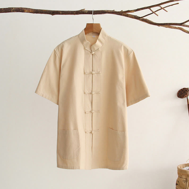 Buddha Stones Chiński Żaba-Guzik Tang Suit Męska Koszula Bawełniana Z Krótkim Rękawem I Kieszeniami - For - US/UK/AU44， EU54 (4XL) - image 10