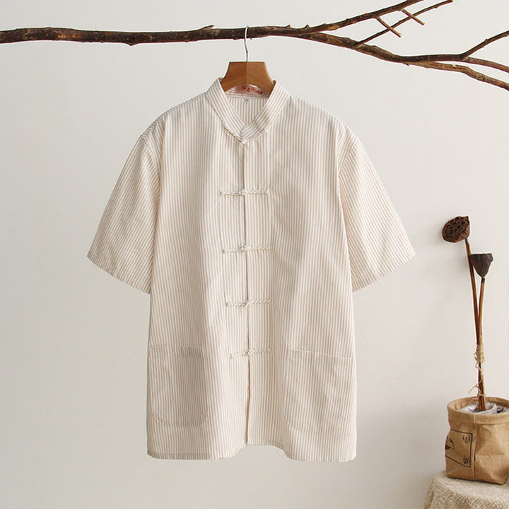 Buddha Stones Chiński Żaba-Guzik Tang Suit Męska Koszula Bawełniana Z Krótkim Rękawem I Kieszeniami - Bielizna - US/UK/AU44， EU54 (4XL) - image 20