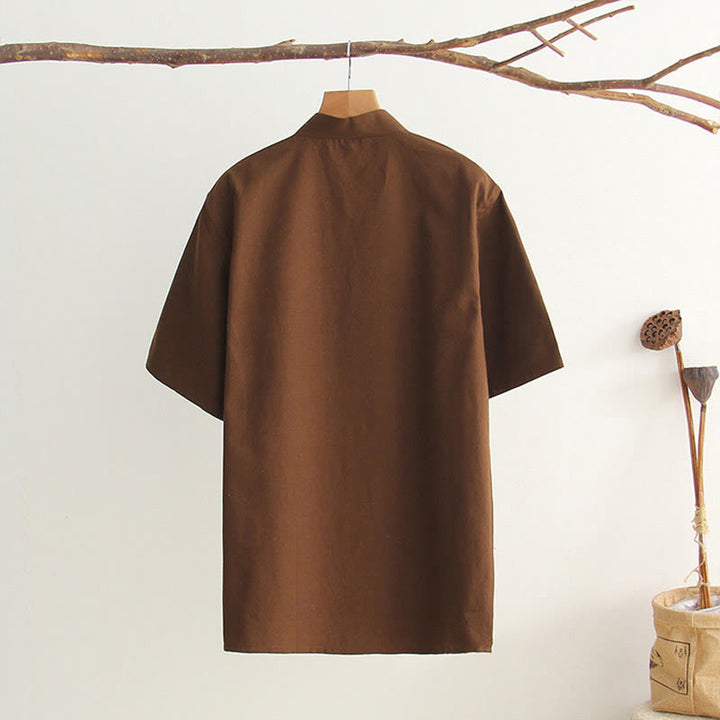 Buddha Stones Chiński Żaba-Guzik Tang Suit Męska Koszula Bawełniana Z Krótkim Rękawem I Kieszeniami - image 23