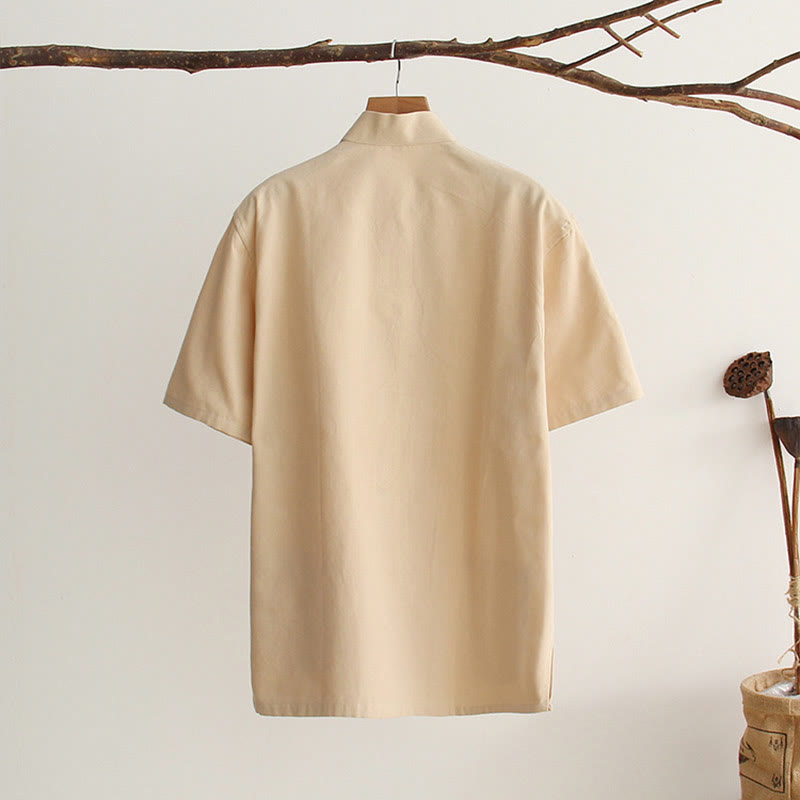 Buddha Stones Chiński Żaba-Guzik Tang Suit Męska Koszula Bawełniana Z Krótkim Rękawem I Kieszeniami - image 11