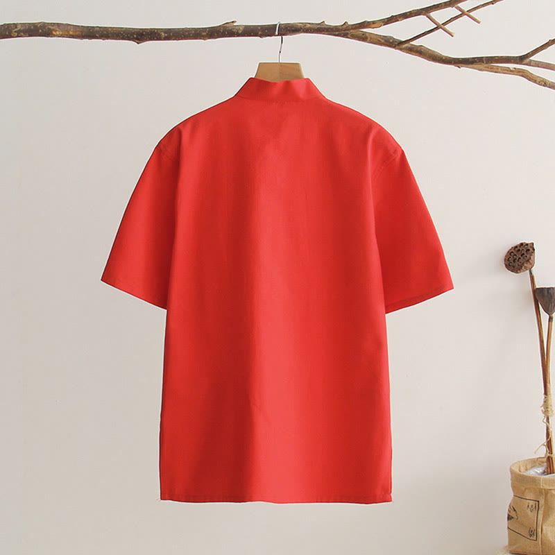 Buddha Stones Chiński Żaba-Guzik Tang Suit Męska Koszula Bawełniana Z Krótkim Rękawem I Kieszeniami - image 15