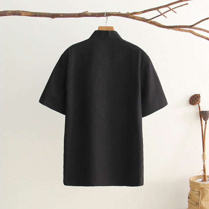 Buddha Stones Chiński Żaba-Guzik Tang Suit Męska Koszula Bawełniana Z Krótkim Rękawem I Kieszeniami - image 19