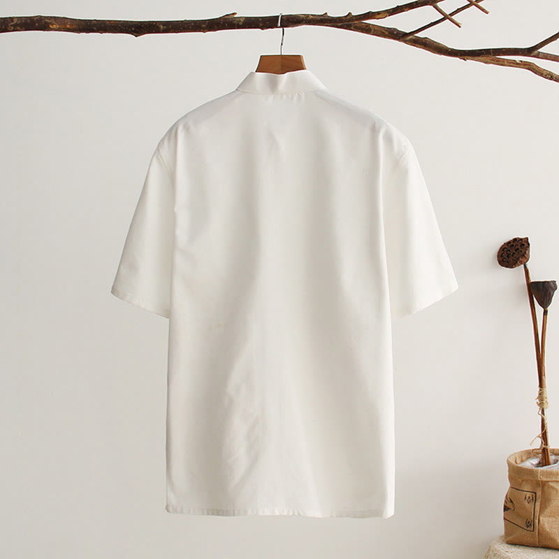 Buddha Stones Chiński Żaba-Guzik Tang Suit Męska Koszula Bawełniana Z Krótkim Rękawem I Kieszeniami - image 1