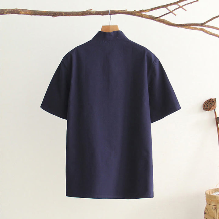 Buddha Stones Chiński Żaba-Guzik Tang Suit Męska Koszula Bawełniana Z Krótkim Rękawem I Kieszeniami - image 13