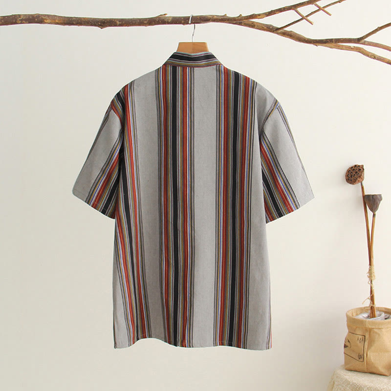 Buddha Stones Chiński Żaba-Guzik Tang Suit Męska Koszula Bawełniana Z Krótkim Rękawem I Kieszeniami - image 25