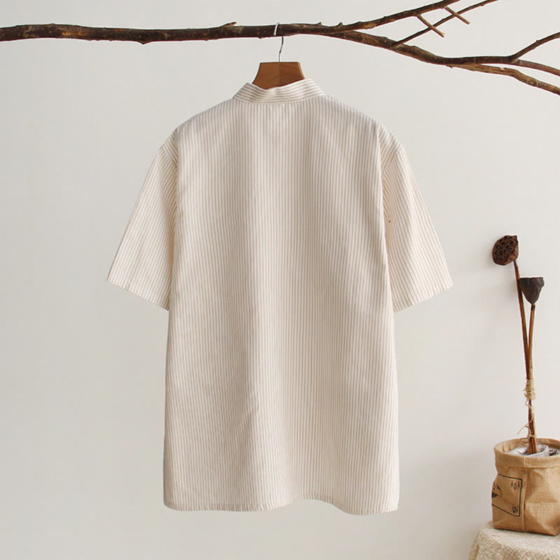 Buddha Stones Chiński Żaba-Guzik Tang Suit Męska Koszula Bawełniana Z Krótkim Rękawem I Kieszeniami - image 21