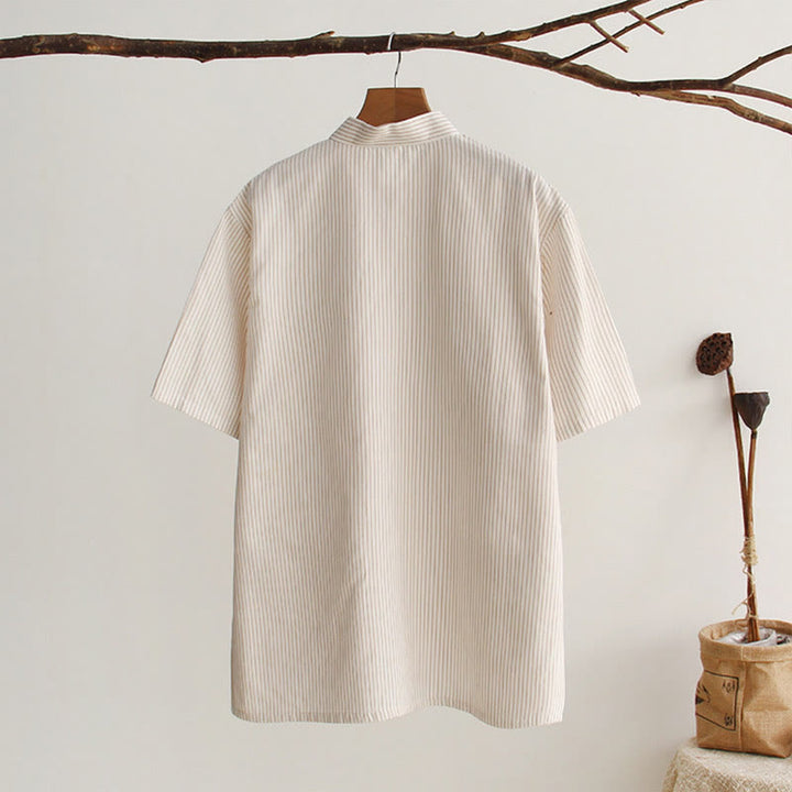 Buddha Stones Chiński Żaba-Guzik Tang Suit Męska Koszula Bawełniana Z Krótkim Rękawem I Kieszeniami - image 21