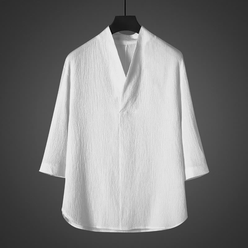 Koszula męska z dekoltem w serek i rękawami trzy czwarte Buddha Stones - Biały - US/UK/AU46， EU56 (5XL) - image 0
