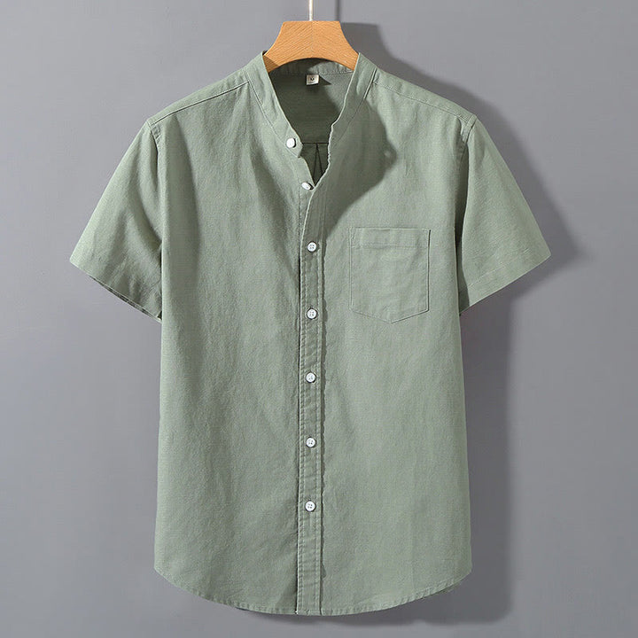 Koszula męska z krótkim rękawem i bawełną z lnu Buddha Stones Summer Button Down - DarkSeaGreen - US/UK/AU42， EU52 (3XL)  - image 0