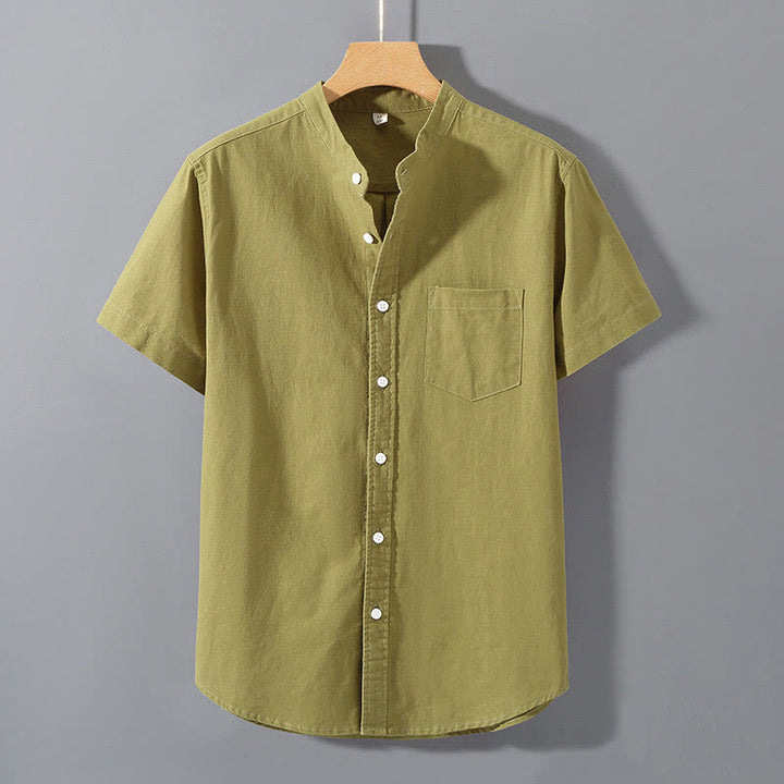 Koszula męska z krótkim rękawem i bawełną z lnu Buddha Stones Summer Button Down - Żółtozielony - US/UK/AU42， EU52 (3XL)  - image 16