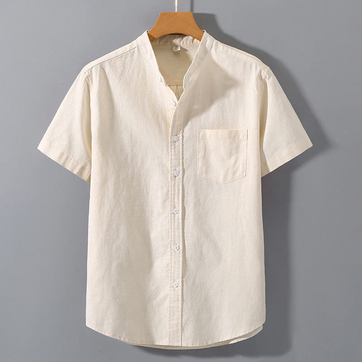Koszula męska z krótkim rękawem i bawełną z lnu Buddha Stones Summer Button Down - PapayaWhip - US/UK/AU42， EU52 (3XL)  - image 5