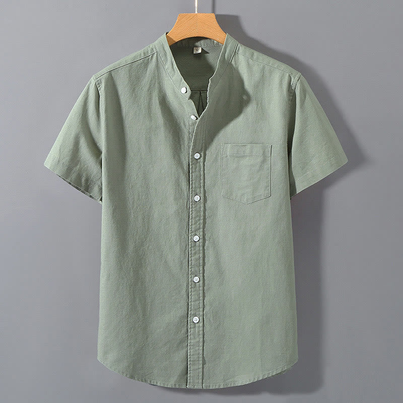 Koszula męska z krótkim rękawem i bawełną z lnu Buddha Stones Summer Button Down - DarkSeaGreen - US/UK/AU42， EU52 (3XL)  - image 0