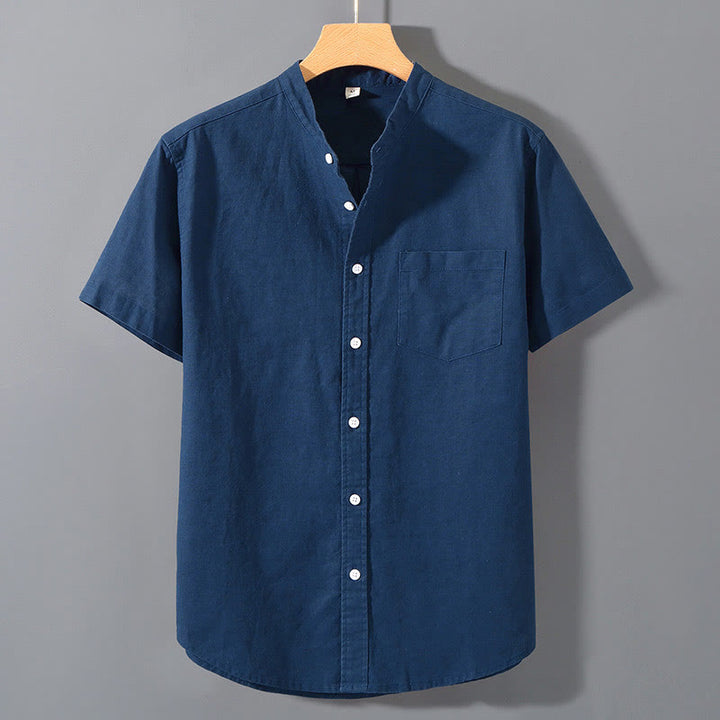 Koszula męska z krótkim rękawem i bawełną z lnu Buddha Stones Summer Button Down - Stalowoniebieski - US/UK/AU42， EU52 (3XL)  - image 17