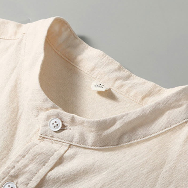 Koszula męska z krótkim rękawem i bawełną z lnu Buddha Stones Summer Button Down - image 7