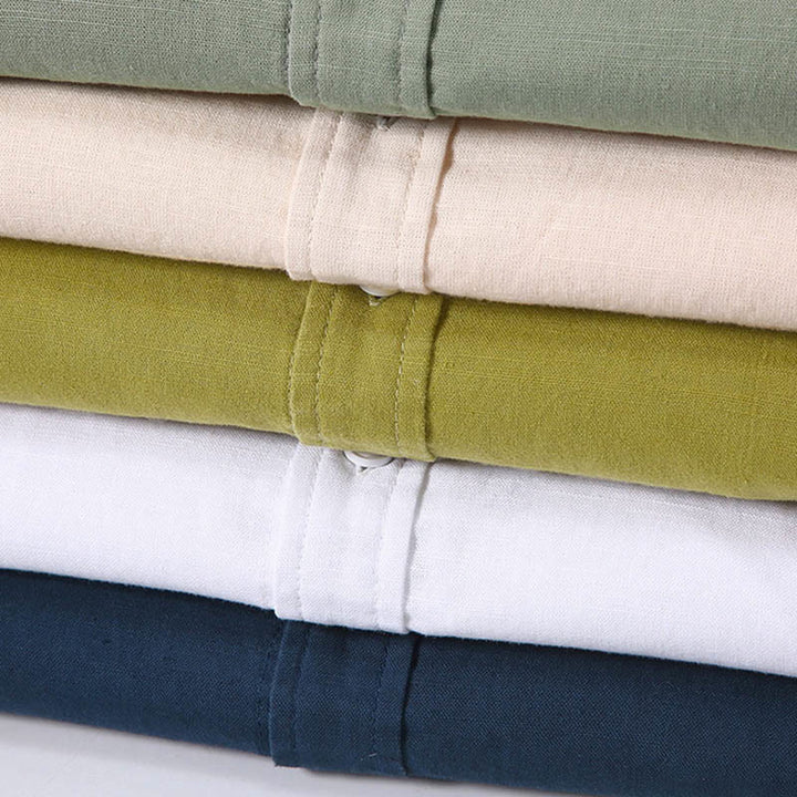 Koszula męska z krótkim rękawem i bawełną z lnu Buddha Stones Summer Button Down - image 2