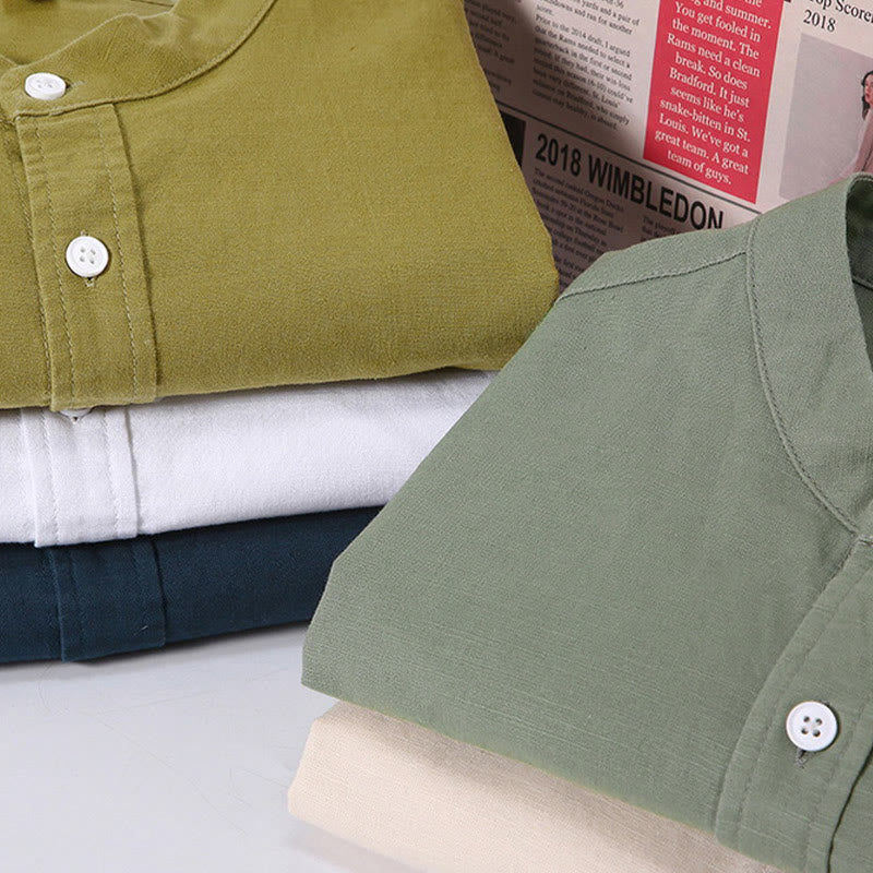 Koszula męska z krótkim rękawem i bawełną z lnu Buddha Stones Summer Button Down - image 1