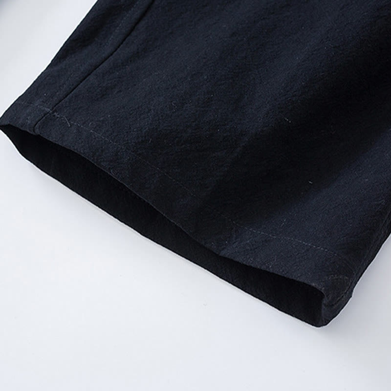 Buddha Stones Tradycyjny Żabkowy Guzik Tang Garnitur Bawełniany Top z Pół Rękawem Spodnie Odzież Męski Zestaw - image 12