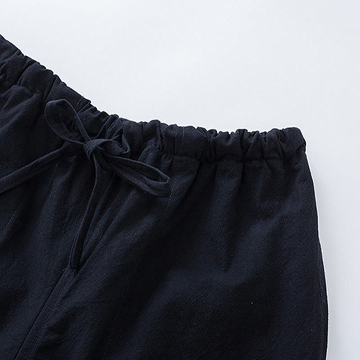 Buddha Stones Tradycyjny Żabkowy Guzik Tang Garnitur Bawełniany Top z Pół Rękawem Spodnie Odzież Męski Zestaw - image 11