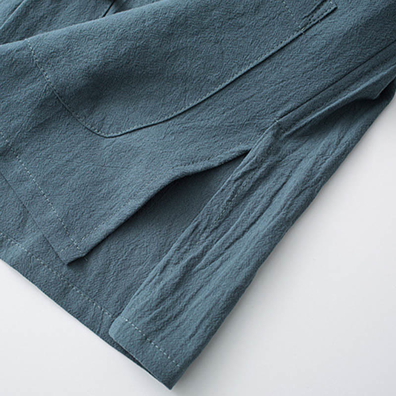 Buddha Stones Tradycyjny Żabkowy Guzik Tang Garnitur Bawełniany Top z Pół Rękawem Spodnie Odzież Męski Zestaw - image 5