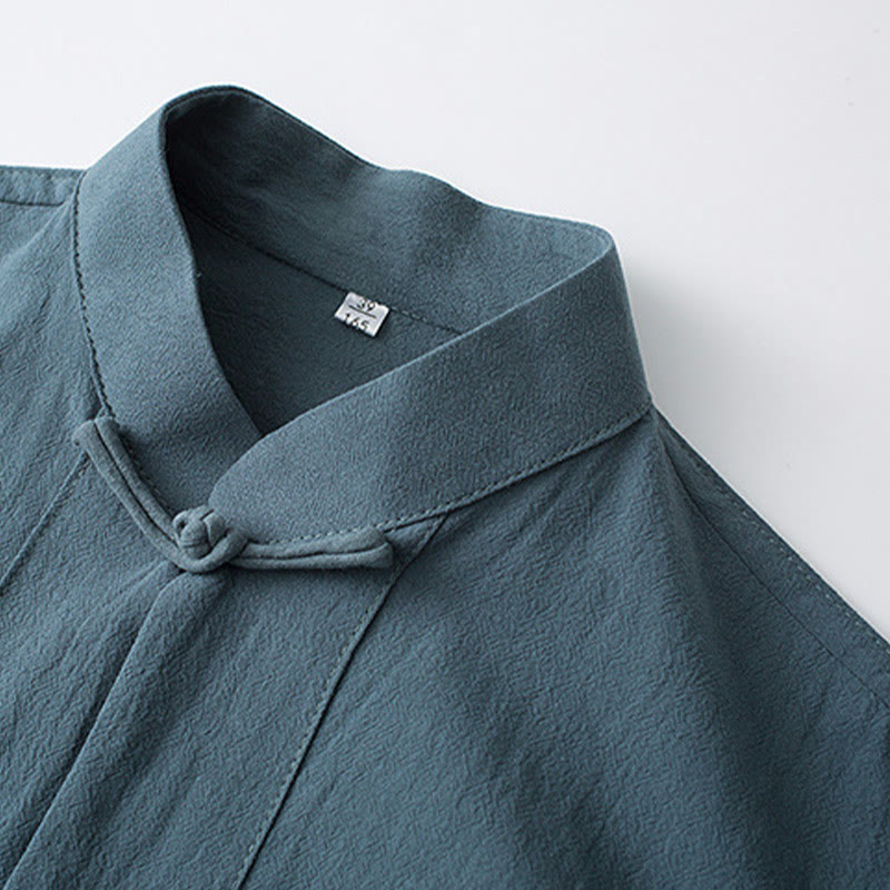 Buddha Stones Tradycyjny Żabkowy Guzik Tang Garnitur Bawełniany Top z Pół Rękawem Spodnie Odzież Męski Zestaw - image 1