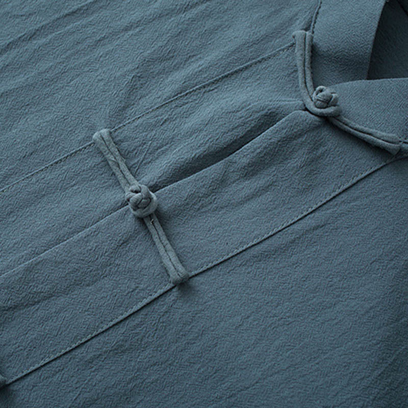 Buddha Stones Tradycyjny Żabkowy Guzik Tang Garnitur Bawełniany Top z Pół Rękawem Spodnie Odzież Męski Zestaw - image 2