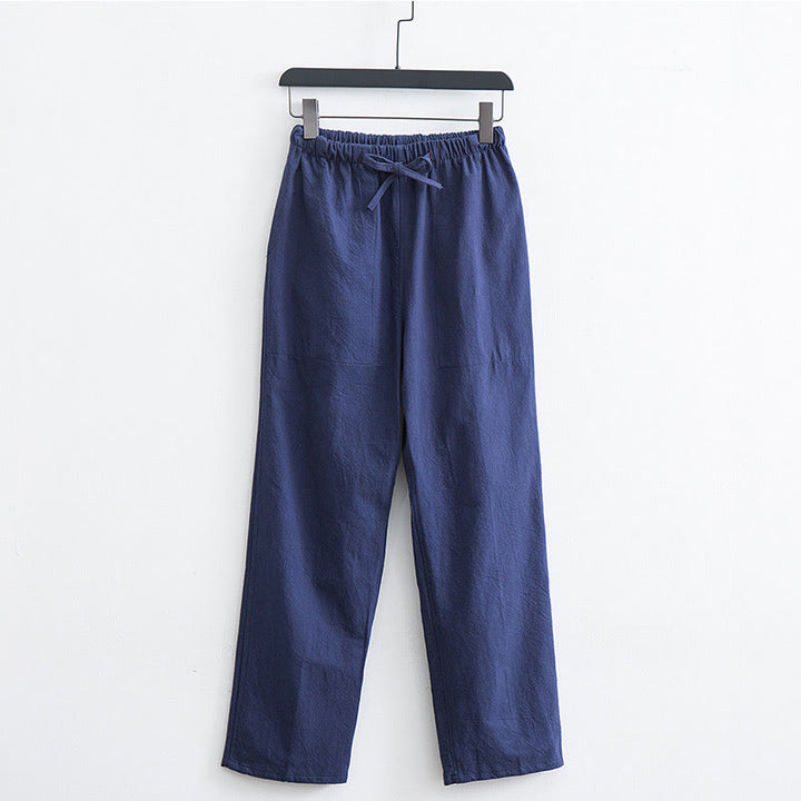Spodnie męskie Buddha Stones w jednolitym kolorze, bawełniane, lniane, swobodne, ze ściągaczem i kieszeniami - Stalowoniebieski - US/UK/AU44， EU54 (4XL)  - image 12