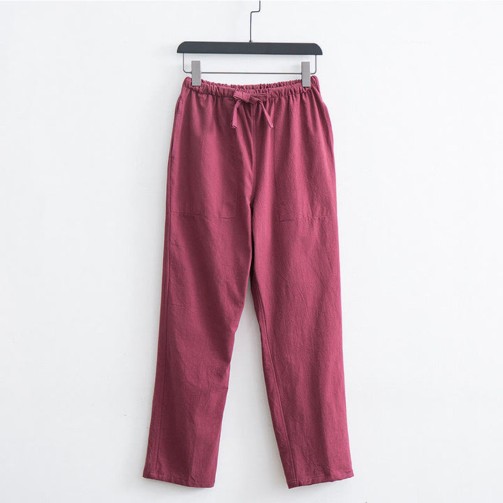 Spodnie męskie Buddha Stones w jednolitym kolorze, bawełniane, lniane, swobodne, ze ściągaczem i kieszeniami - LightCoral - US/UK/AU44， EU54 (4XL)  - image 10