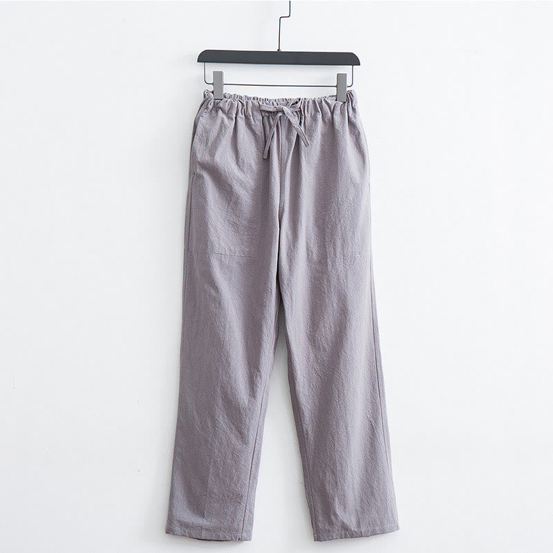 Spodnie męskie Buddha Stones w jednolitym kolorze, bawełniane, lniane, swobodne, ze ściągaczem i kieszeniami - Jasnoszary - US/UK/AU44， EU54 (4XL)  - image 13