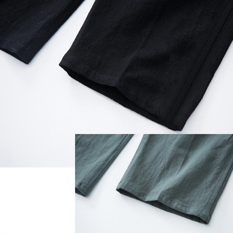 Spodnie męskie Buddha Stones w jednolitym kolorze, bawełniane, lniane, swobodne, ze ściągaczem i kieszeniami - image 8