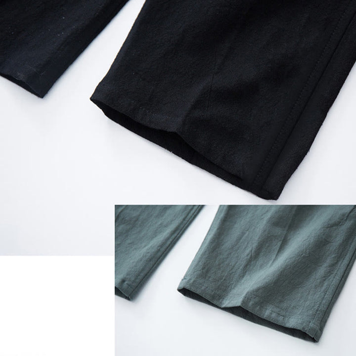 Spodnie męskie Buddha Stones w jednolitym kolorze, bawełniane, lniane, swobodne, ze ściągaczem i kieszeniami - image 8