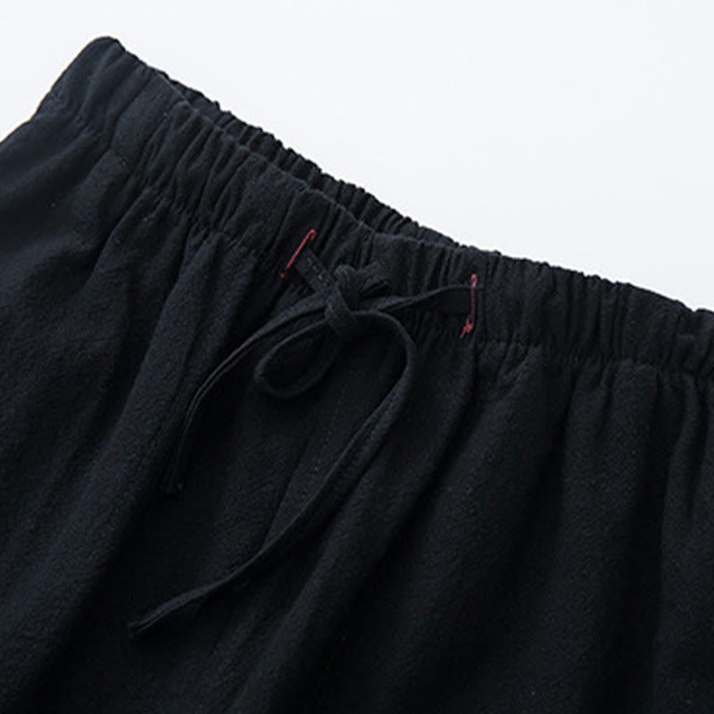 Spodnie męskie Buddha Stones w jednolitym kolorze, bawełniane, lniane, swobodne, ze ściągaczem i kieszeniami - image 3