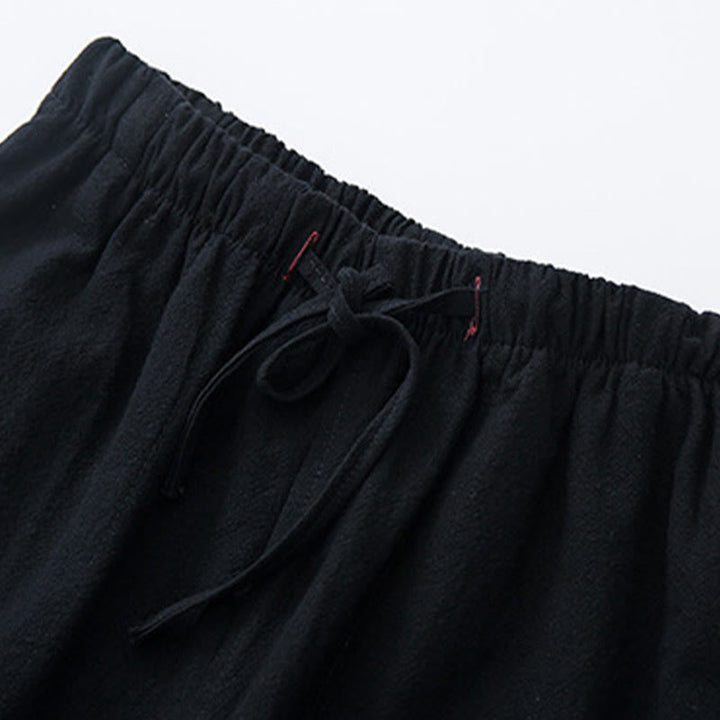 Spodnie męskie Buddha Stones w jednolitym kolorze, bawełniane, lniane, swobodne, ze ściągaczem i kieszeniami - image 3