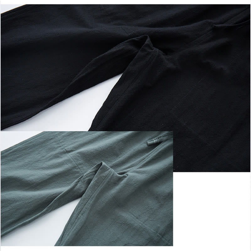 Spodnie męskie Buddha Stones w jednolitym kolorze, bawełniane, lniane, swobodne, ze ściągaczem i kieszeniami - image 7