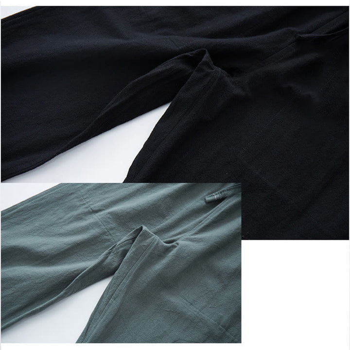 Spodnie męskie Buddha Stones w jednolitym kolorze, bawełniane, lniane, swobodne, ze ściągaczem i kieszeniami - image 7