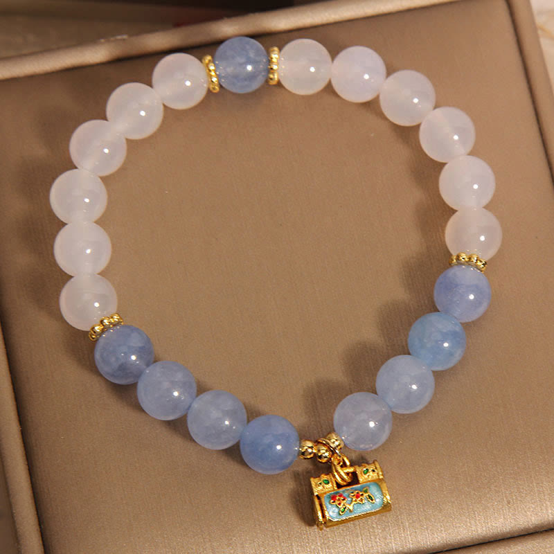 Bransoletka ochronna Buddha Stones Natural White Agat Aquamarine