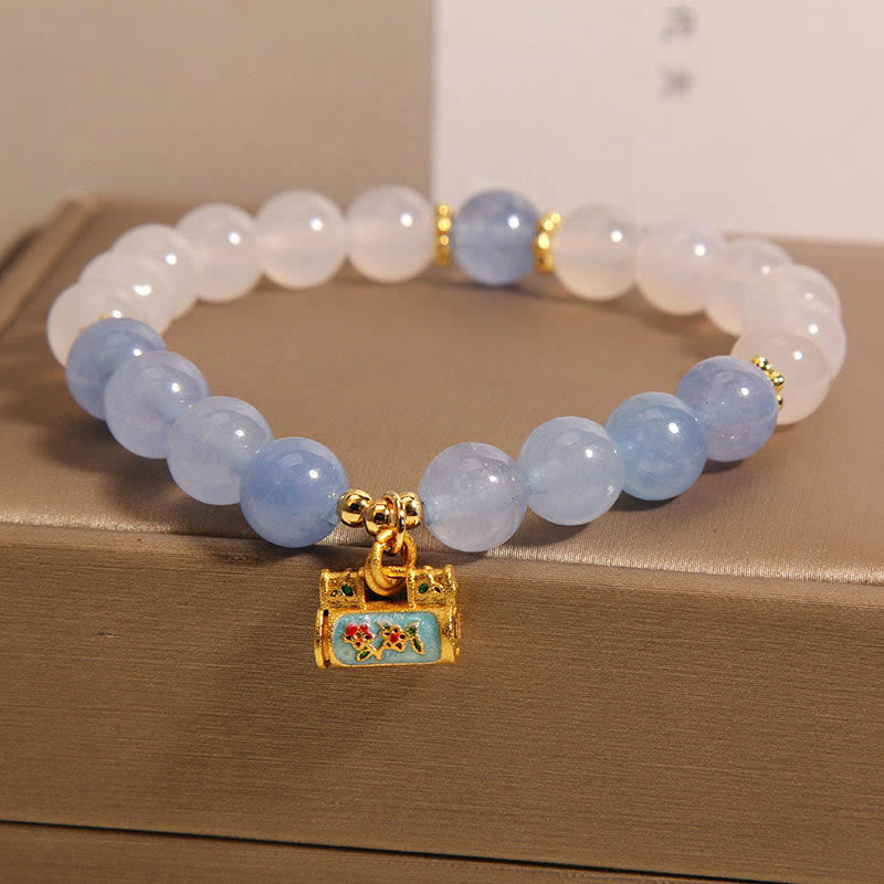Bransoletka ochronna Buddha Stones Natural White Agat Aquamarine