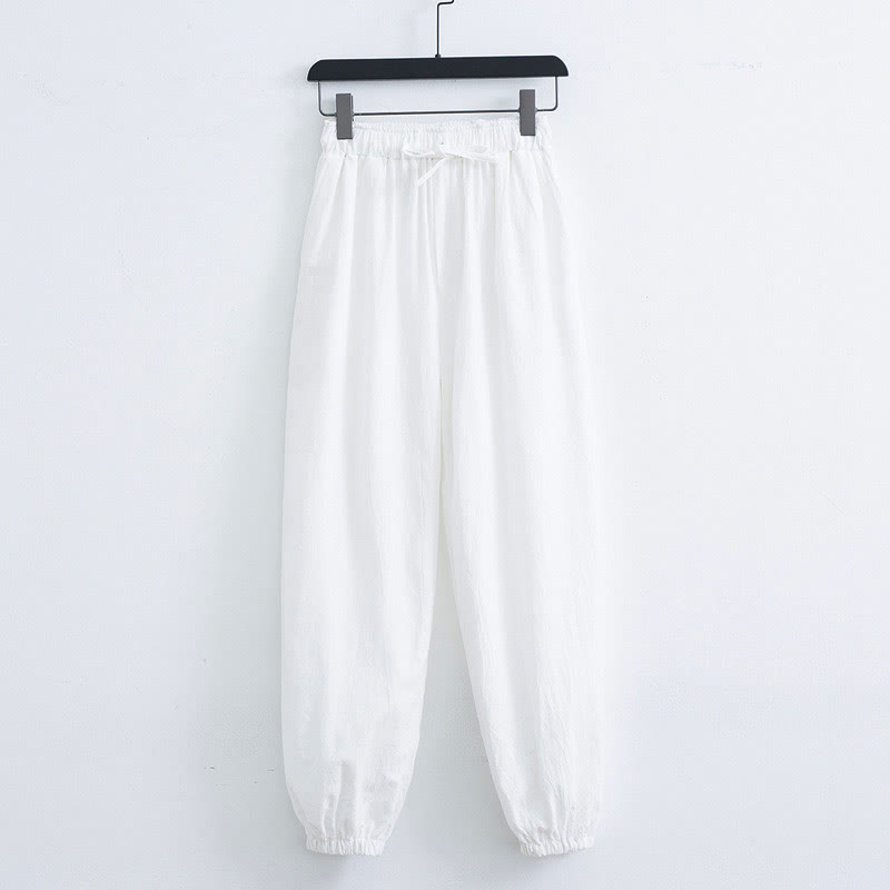 Buddha Stones Jednolity Kolor Bawełna Len Casual Męskie Spodnie Harem Z Kieszeniami - Biały - US/UK/AU44， EU54 (4XL) - image 6