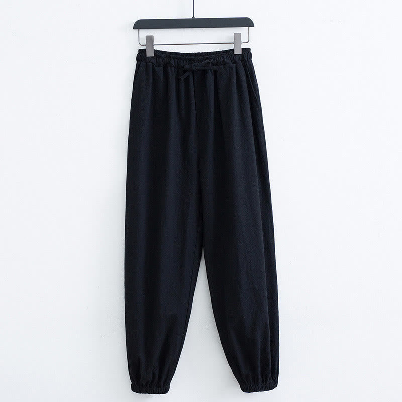 Buddha Stones Jednolity Kolor Bawełna Len Casual Męskie Spodnie Harem Z Kieszeniami - image 1