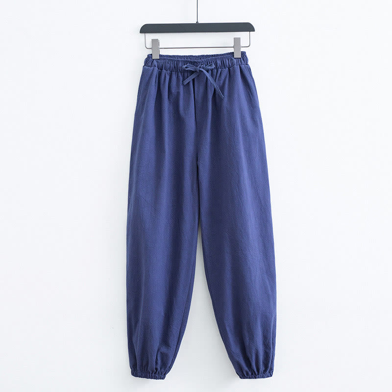 Buddha Stones Jednolity Kolor Bawełna Len Casual Męskie Spodnie Harem Z Kieszeniami - Stalowoniebieski - US/UK/AU44， EU54 (4XL) - image 9