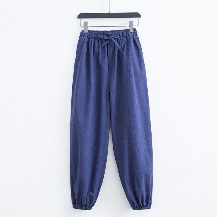 Buddha Stones Jednolity Kolor Bawełna Len Casual Męskie Spodnie Harem Z Kieszeniami - Stalowoniebieski - US/UK/AU44， EU54 (4XL) - image 9