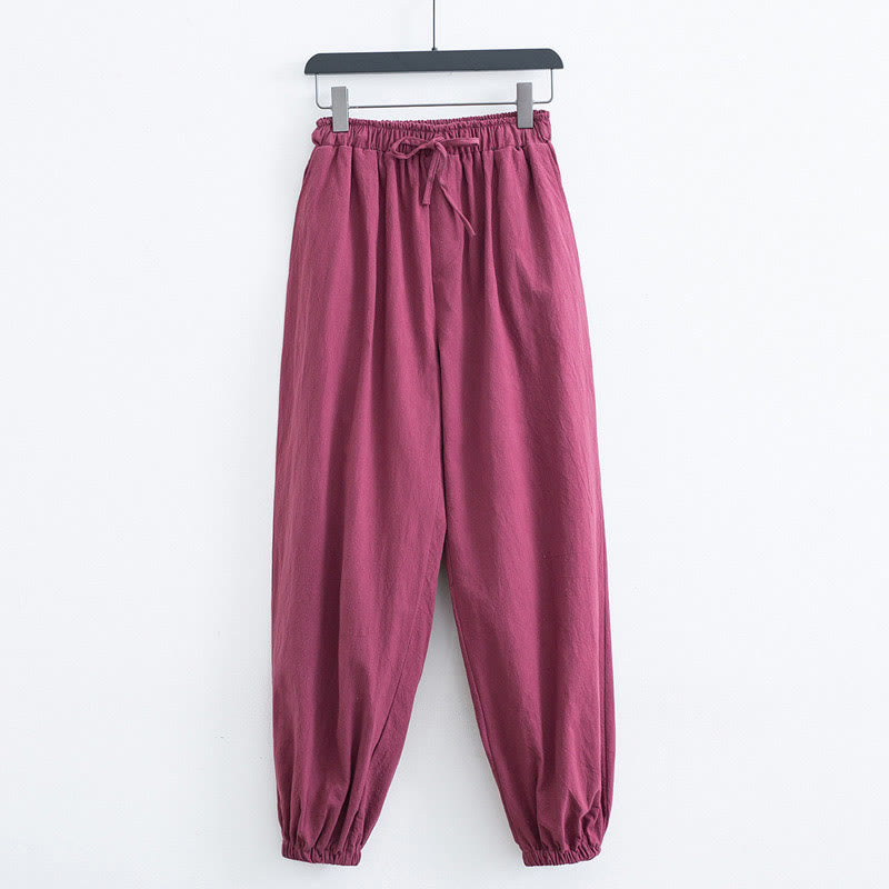 Buddha Stones Jednolity Kolor Bawełna Len Casual Męskie Spodnie Harem Z Kieszeniami - LightCoral - US/UK/AU44， EU54 (4XL) - image 11