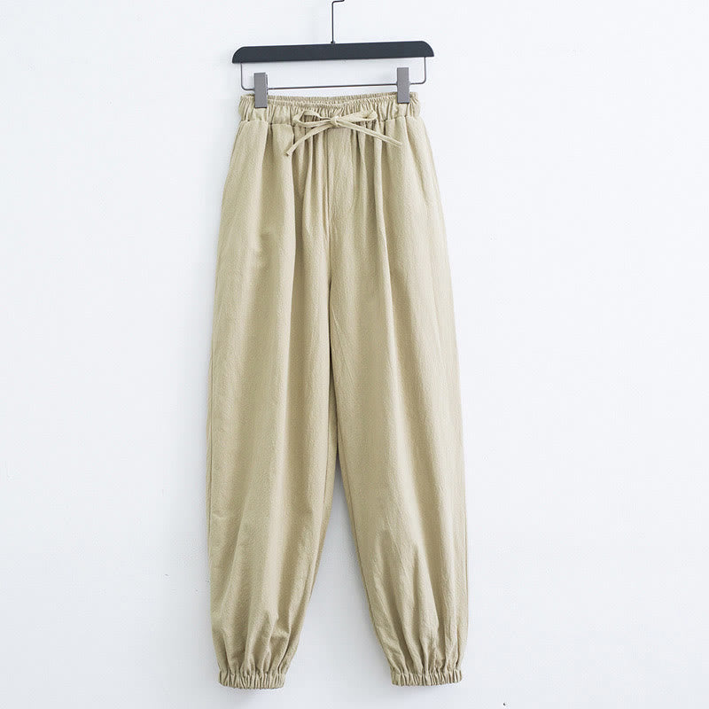 Buddha Stones Jednolity Kolor Bawełna Len Casual Męskie Spodnie Harem Z Kieszeniami - Pszenica - US/UK/AU44， EU54 (4XL) - image 8