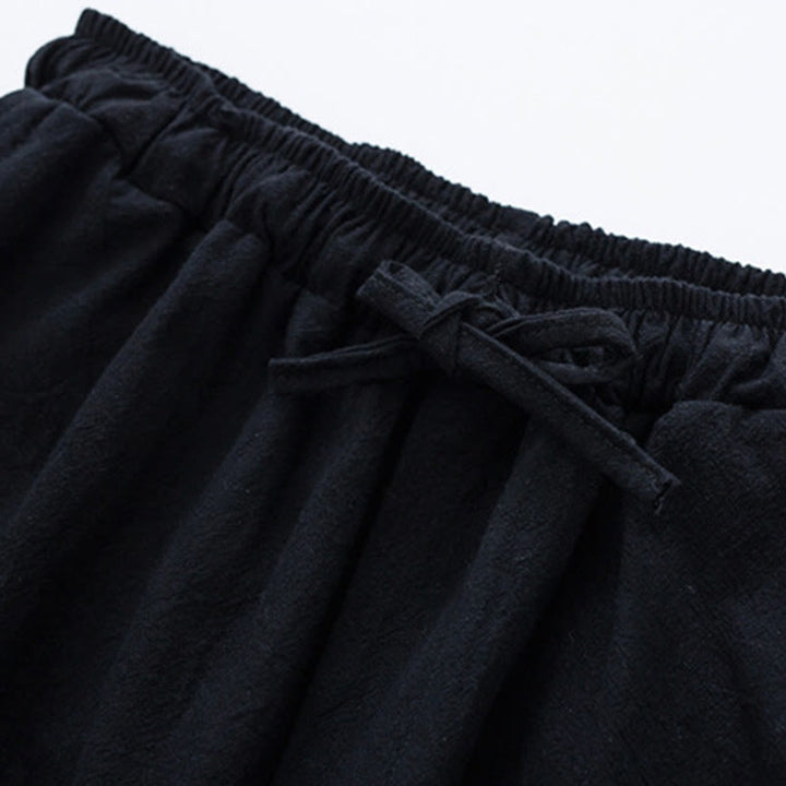 Buddha Stones Jednolity Kolor Bawełna Len Casual Męskie Spodnie Harem Z Kieszeniami - image 2