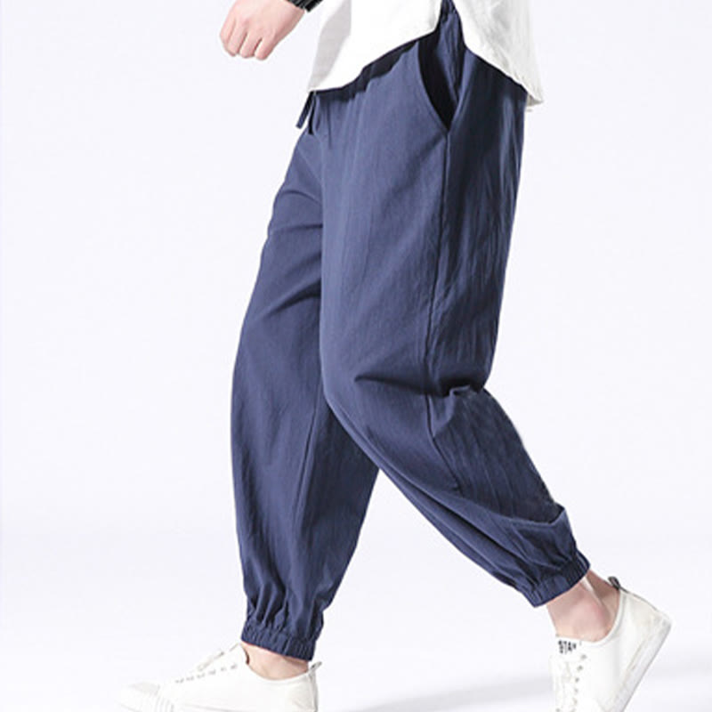 Buddha Stones Jednolity Kolor Bawełna Len Casual Męskie Spodnie Harem Z Kieszeniami - image 10