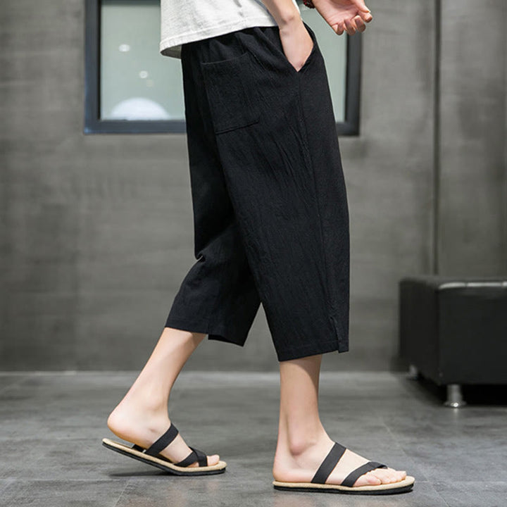 Letnie męskie lniane spodnie ze ściągaczem i kieszeniami, z Buddha Stones - image 12