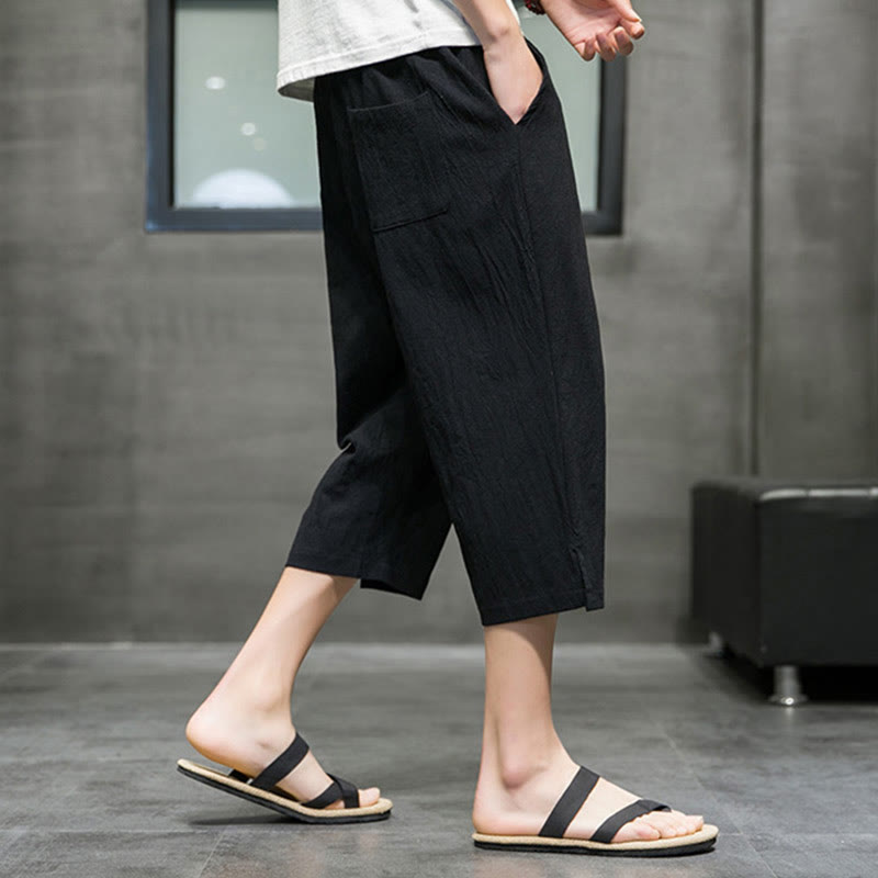 Letnie męskie lniane spodnie ze ściągaczem i kieszeniami, z Buddha Stones - image 12