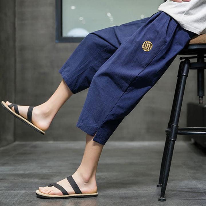 Letnie męskie lniane spodnie ze ściągaczem i kieszeniami, z Buddha Stones - image 4